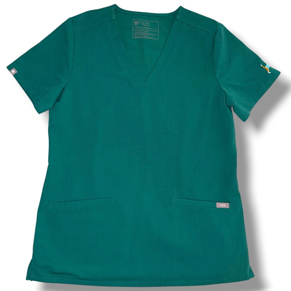 FIGS Scrub Top Women Small Teal Green V-Neck Technical Collection FW1100